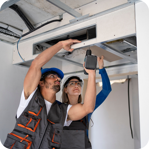 Technicians installing AC